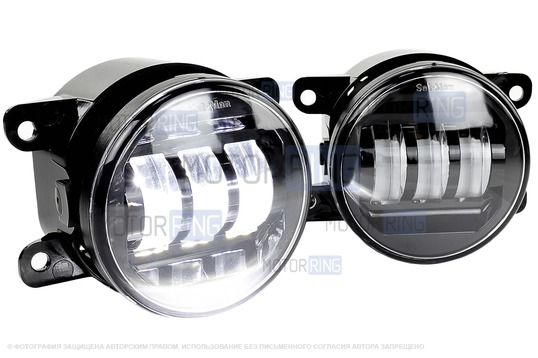 Диодные ПТФ двухцветные Sal-Man (бело-синий 6000К и желтый 3000К) 50W 4600lux для Лада Гранта FL, Веста, Веста NG, Икс Рей, Ларгус FL, Нива Урбан, Рено