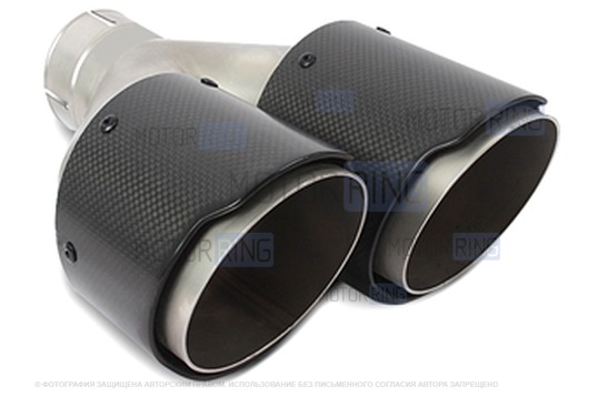 Раздвоенная насадка глушителя из нержавеющей стали Sal-Man HJ-CBM005 d89мм со скосом и фигурной карбоновой накладкой_1