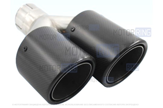 Раздвоенная насадка глушителя из нержавеющей стали Sal-Man HJ-CBM010 d89мм со скосом и карбоновой накладкой_1