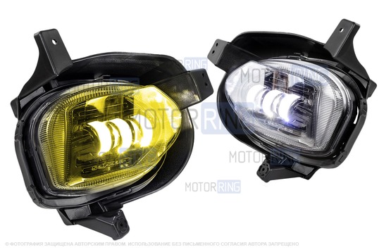 Диодные двухцветные ПТФ Sal-Man 50W 4600lux 3 линзы (бело-синий 6000К и желтый 3000К) для Hyundai Solaris 2 с 2020 г.в. (рестайлинг)_1