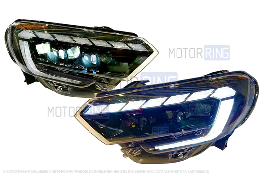Комплект фар c Bi-Led линзами, встроенными ДХО с функцией поворотника и плавным розжигом для Лада Веста NG_1