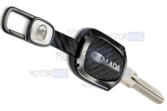 Алюминиевый чехол ключа Sal-Man с брелоком (текстура черного карбона) для Лада Приора, Калина, Калина 2, Гранта, Гранта FL до 2019 г.в. и с 2023 г.в., Датсун_1