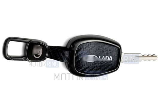 Алюминиевый чехол ключа Sal-Man с брелоком (текстура черного карбона) для Лада Ларгус, Renault, Nissan_1