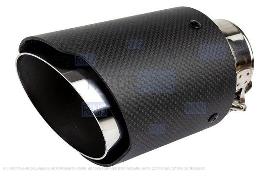 Круглая насадка глушителя из нержавеющей стали Sal-Man HJ-CBM003 d89мм со скосом и фигурной карбоновой накладкой_1