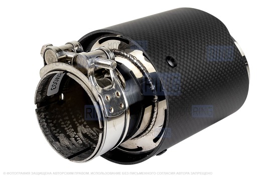 Круглая насадка глушителя из нержавеющей стали Sal-Man HJ-CBM003 d89мм со скосом и фигурной карбоновой накладкой