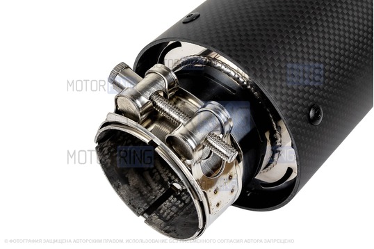 Круглая насадка глушителя из нержавеющей стали Sal-Man HJ-CBM003 d89мм со скосом и фигурной карбоновой накладкой