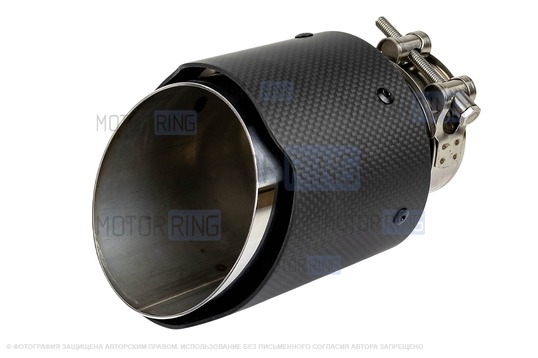 Круглая насадка глушителя из нержавеющей стали Sal-Man HJ-CBM004 d101мм со скосом и фигурной карбоновой накладкой