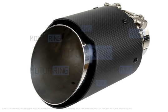Круглая насадка глушителя из нержавеющей стали Sal-Man HJ-CBM007 d114мм со скосом и фигурной карбоновой накладкой