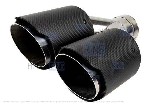 Раздвоенная насадка глушителя из нержавеющей стали Sal-Man HJ-CBM005 d89мм со скосом и фигурной карбоновой накладкой_1