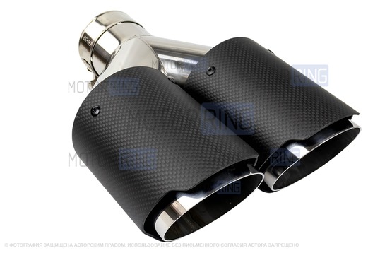 Раздвоенная насадка глушителя из нержавеющей стали Sal-Man HJ-CBM005 d89мм со скосом и фигурной карбоновой накладкой