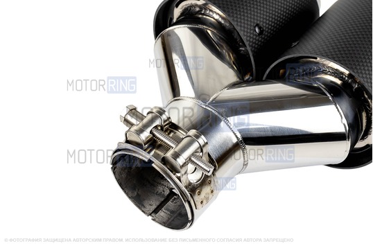 Раздвоенная насадка глушителя из нержавеющей стали Sal-Man HJ-CBM005 d89мм со скосом и фигурной карбоновой накладкой