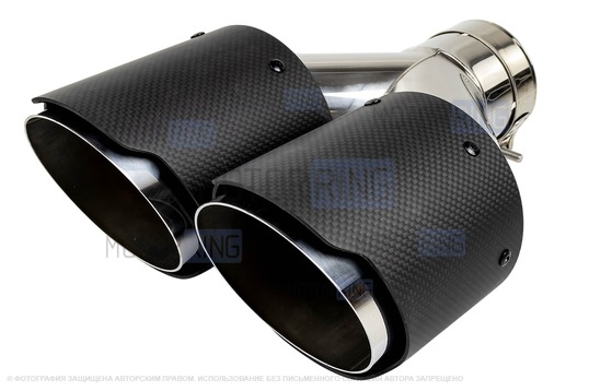 Раздвоенная насадка глушителя из нержавеющей стали Sal-Man HJ-CBM006 d101мм со скосом и фигурной карбоновой накладкой_1