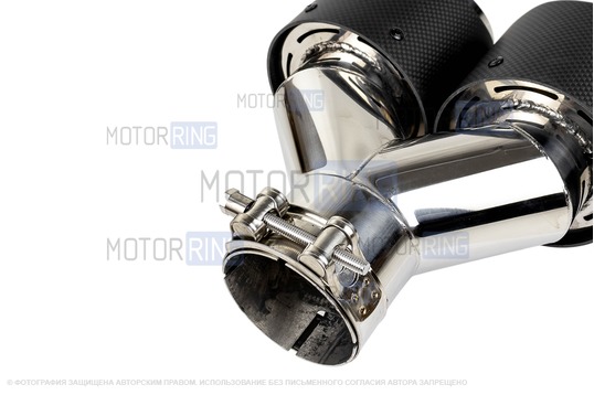 Раздвоенная насадка глушителя из нержавеющей стали Sal-Man HJ-CBM006 d101мм со скосом и фигурной карбоновой накладкой