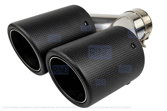 Раздвоенная насадка глушителя из нержавеющей стали Sal-Man HJ-CBM010 d89мм со скосом и карбоновой накладкой_1