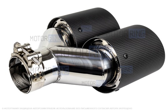 Раздвоенная насадка глушителя из нержавеющей стали Sal-Man HJ-CBM010 d89мм со скосом и карбоновой накладкой