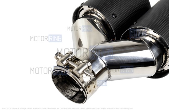 Раздвоенная насадка глушителя из нержавеющей стали Sal-Man HJ-CBM010 d89мм со скосом и карбоновой накладкой