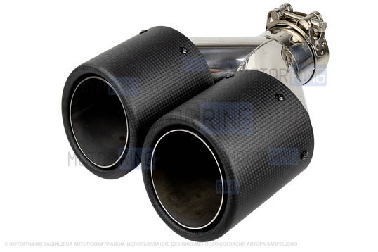 Раздвоенная насадка глушителя из нержавеющей стали Sal-Man HJ-CBM011 d101мм со скосом и карбоновой накладкой