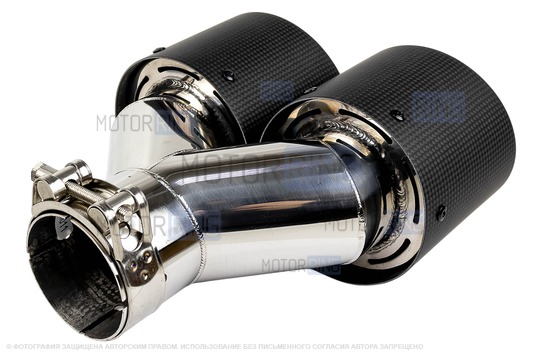 Раздвоенная насадка глушителя из нержавеющей стали Sal-Man HJ-CBM011 d101мм со скосом и карбоновой накладкой
