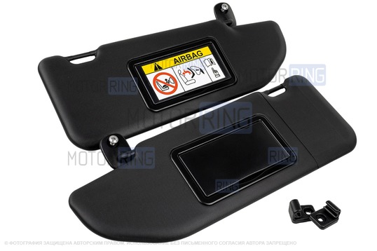 Черные солнцезащитные козырьки от Веста Спорт с зеркалами и комплектом держателей (крючков) для Лада Веста NG_1