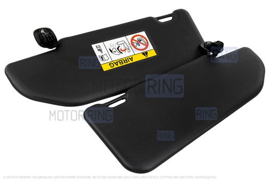 Черные солнцезащитные козырьки от Веста Спорт с зеркалами и комплектом держателей (крючков) для Лада Веста NG