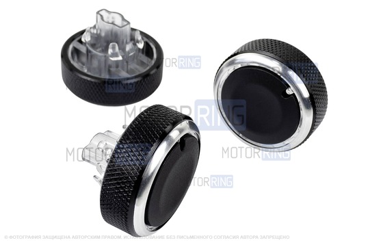 Металлические ручки регулировки блока отопителя с хром кольцом для Лада Ларгус, Рено Логан, Сандеро, Дастер, Ниссан Альмера