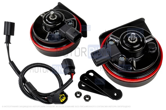 Рупорный воздушный звуковой сигнал SEM-ALI 131 c проводкой штатного подключения для Skoda, Volkswagen 1,2 поколений, Audi, Seat, Mercedes-Benz 2 поколения_1