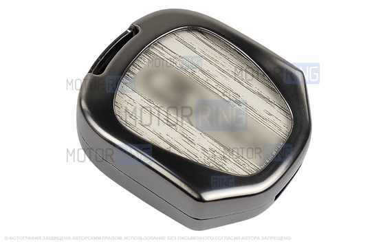 Алюминиевый чехол ключа Sal-Man с брелоком (текстура серого дерева) для Лада Приора, Калина, Калина 2, Гранта, Гранта FL до 2019 г.в. и с 2023 г.в., Датсун