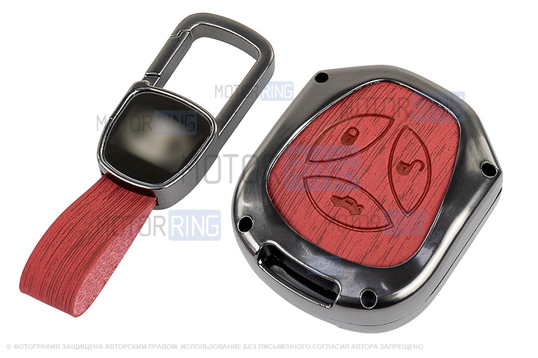 Алюминиевый чехол ключа Sal-Man с брелоком (текстура красного дерева) для Лада Приора, Калина, Калина 2, Гранта, Гранта FL до 2019 г.в. и с 2023 г.в., Датсун_1
