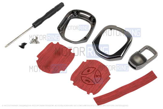 Алюминиевый чехол ключа Sal-Man с брелоком (текстура красного дерева) для Лада Приора, Калина, Калина 2, Гранта, Гранта FL до 2019 г.в. и с 2023 г.в., Датсун