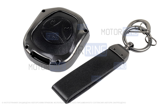 Алюминиевый чехол ключа Sal-Man с брелоком (черный с текстурой кожи) для Лада Приора, Калина, Калина 2, Гранта, Гранта FL до 2019 г.в. и с 2023 г.в., Датсун