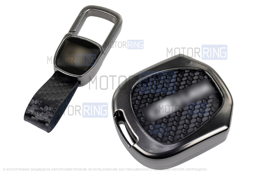 Алюминиевый чехол ключа Sal-Man с брелоком (текстура черного карбона) для Лада Приора, Калина, Калина 2, Гранта, Гранта FL до 2019 г.в. и с 2023 г.в., Датсун_1