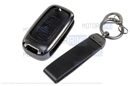 Алюминиевый чехол ключа Sal-Man с брелоком (черный с текстурой кожи) для Лада Веста, Икс Рей, Ларгус FL, Лада Гранта FL 2018-2023 г.в._1