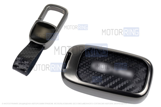 Алюминиевый чехол ключа Sal-Man с брелоком (текстура черного карбона) для Лада Веста, Икс Рей, Ларгус FL, Лада Гранта FL 2018-2023 г.в._1