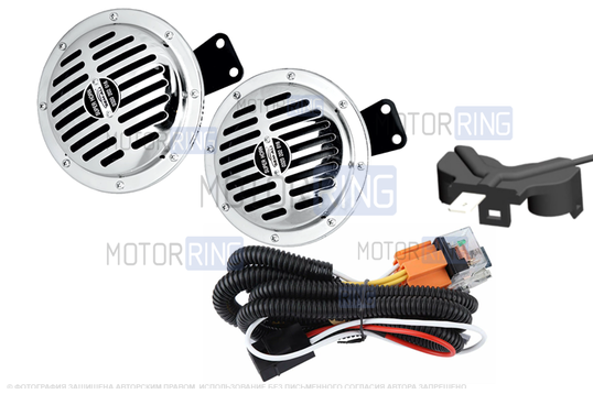 Дисковый воздушный звуковой сигнал SEM-ALI 145 c проводкой штатного подключения для Mazda 1 и 2 поколений, Mitsubishi 2 поколения, Волга_1