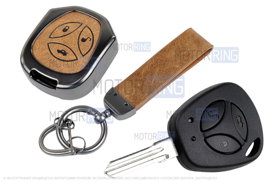 Штатный ключ замка зажигания Норма с алюминиевым чехлом (коричневый с текстурой кожи) для Лада Приора, Калина, Калина 2, Гранта, Гранта FL до 2019 г.в. и с 2023 г.в., Датсун_1