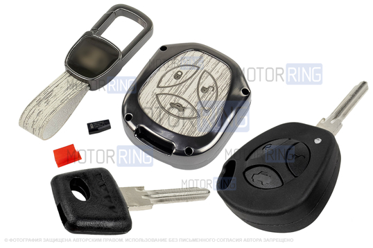 Ключ замка ажигания Норма, обучающий ключ с чипом и алюминиевый чехол (текстура серого дерева) для Лада Приора, Калина, Калина 2, Гранта, Гранта FL до 2019 г.в. и с 2023 г.в., Датсун_1