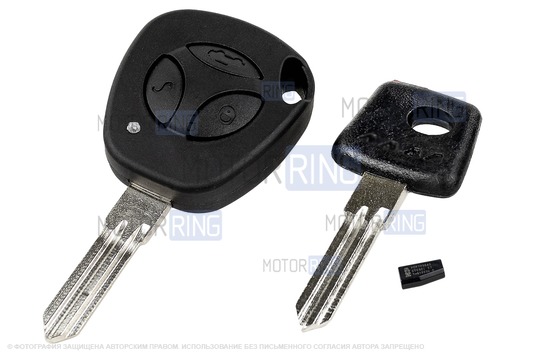 Ключ замка ажигания Норма, обучающий ключ с чипом и алюминиевый чехол (черный с текстурой кожи) для Лада Приора, Калина, Калина 2, Гранта, Гранта FL до 2019 г.в. и с 2023 г.в., Датсун