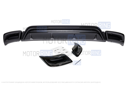 Черный лаковый диффузор заднего бампера с имитацией двойного выхлопа в обрамлении черный лак для Skoda Kodiaq_1