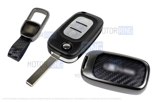 Выкидной ключ замка зажигания без чипа с алюминиевым чехлом (текстура черного карбона) для Лада Веста, Икс Рей, Ларгус FL_1