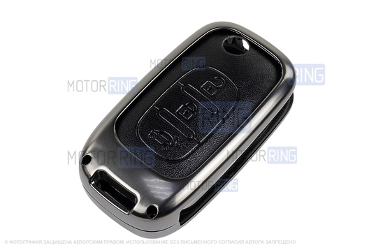 Выкидной ключ замка зажигания с чипом с алюминиевым чехлом (черный с текстурой кожи) для Лада Веста, Икс Рей, Ларгус FL