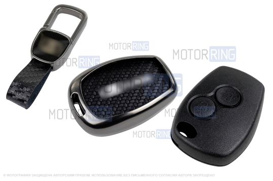 Корпус ключа зажигания без чипа с алюминиевым чехлом (текстура черного карбона) для Лада Ларгус_1