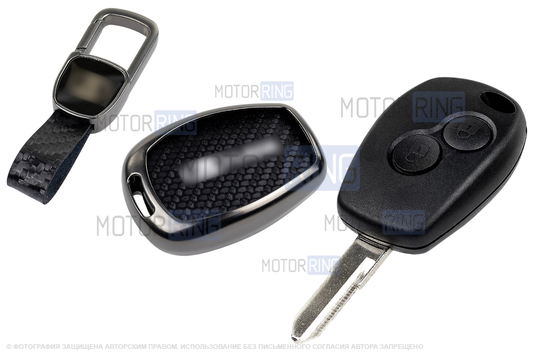 Корпус ключа зажигания с жалом (без чипа) с алюминиевым чехлом (текстура черного карбона) для Лада Ларгус_1