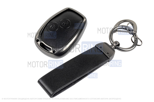 Корпус ключа зажигания с жалом (без чипа) с алюминиевым чехлом (черный с текстурой кожи) для Лада Ларгус