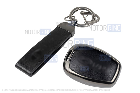Корпус ключа зажигания с жалом (без чипа) с алюминиевым чехлом (черный с текстурой кожи) для Лада Ларгус
