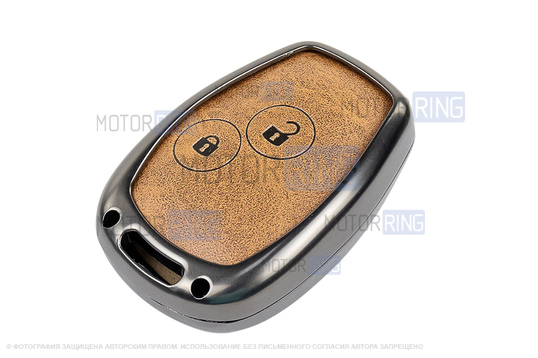 Корпус ключа зажигания с жалом (без чипа) с алюминиевым чехлом (коричневый с текстурой кожи) для Лада Ларгус