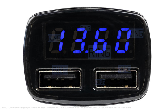 Вольтметр с синей подсветкой в прикуриватель 4 в 1 с функцией зарядного устройства USB_1