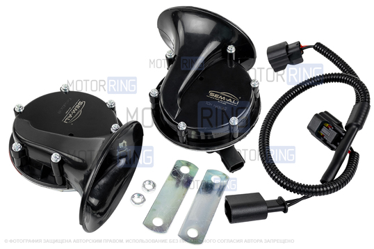 Рупорный воздушный звуковой сигнал SEM-ALI 133 c проводкой штатного подключения для Skoda, Volkswagen 1,2 поколений, Audi, Seat, Mercedes-Benz 2 поколения_1