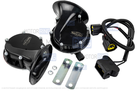 Рупорный воздушный звуковой сигнал SEM-ALI 133 c проводкой штатного подключения для Skoda, Audi, Seat, Volkswagen 1 поколения_1