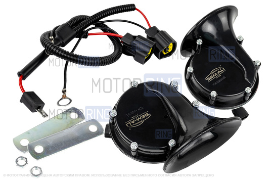 Рупорный воздушный звуковой сигнал SEM-ALI 133 c проводкой штатного подключения для Mazda 1, 2 поколений, Mitsubishi 2 поколения, Волга_1