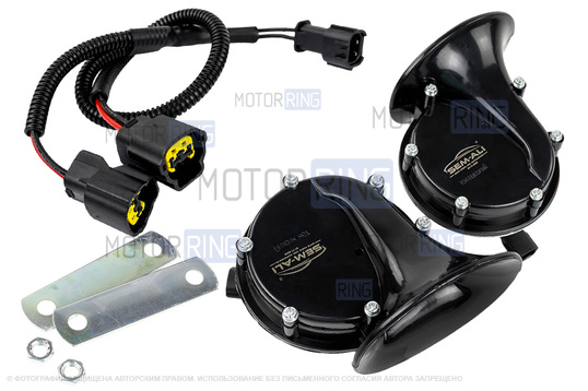 Рупорный воздушный звуковой сигнал SEM-ALI 133 c проводкой штатного подключения для KIA, Hyundai 2 поколения_1